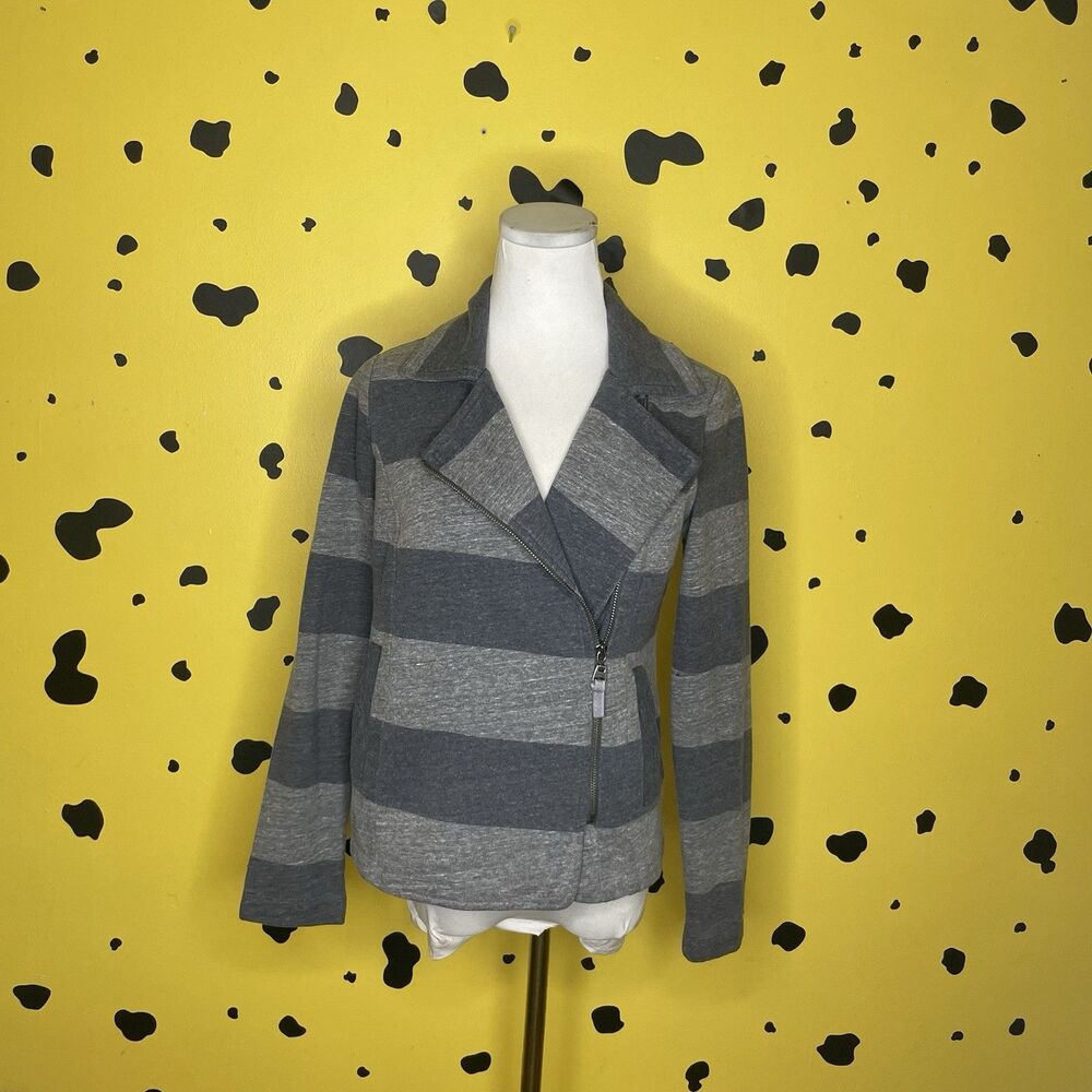 Womens Splendid Gray Striped Moto Jacket Lightweight Casual Chic Office Preppy